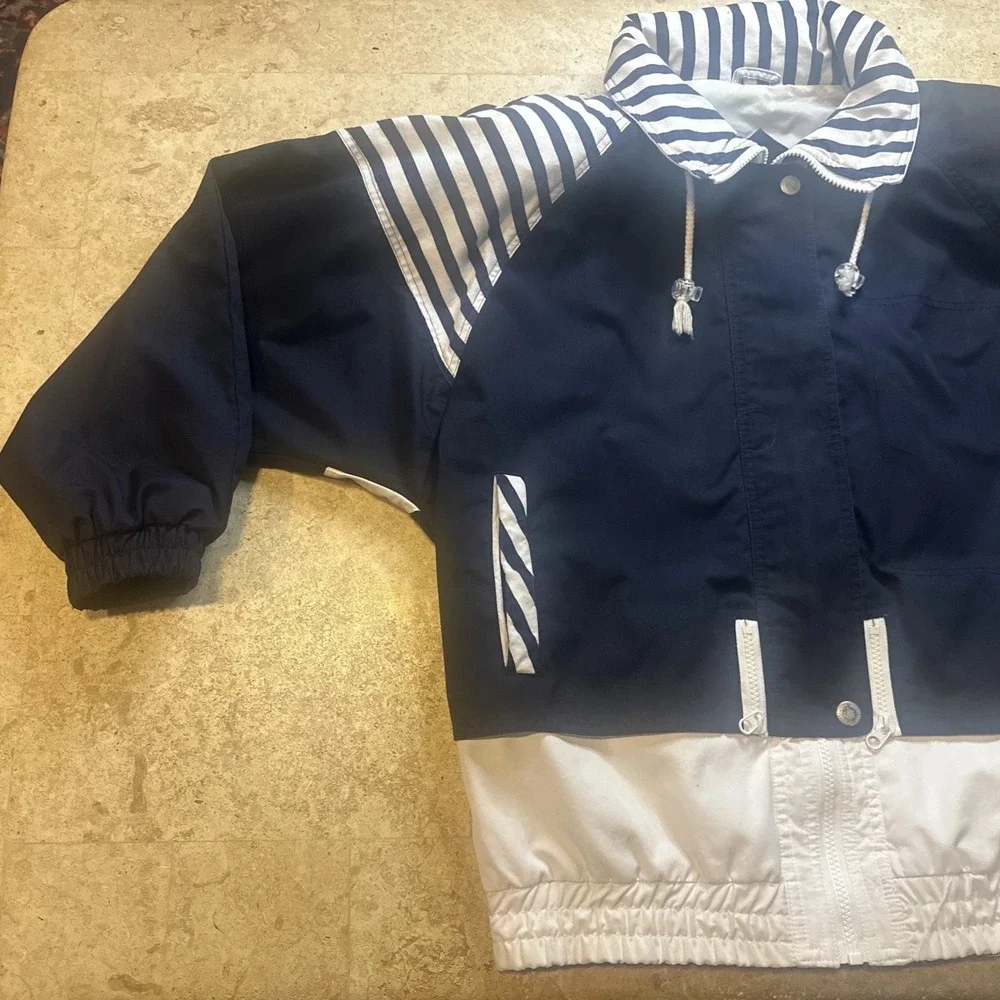 Vintage 90s Mulberry Street Navy Nautical Hooded Snap / Zip Jacket Womens Large